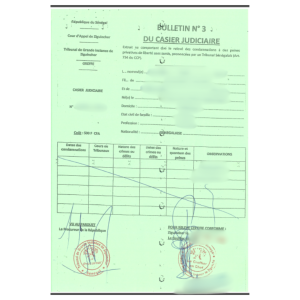 Traducción antecedentes penales Senegal