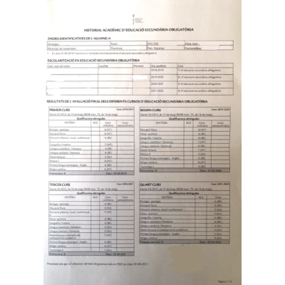 Traducción expediente académico Educación Secundaria catalán a inglés Traducción expediente académico Educación Secundaria catalán a inglés